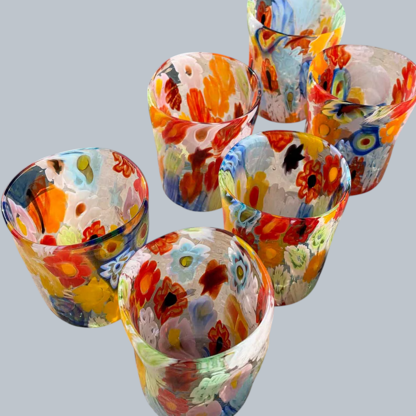 Handcrafted Millefiori Style Floral Shot Glass Set (Set of 6)