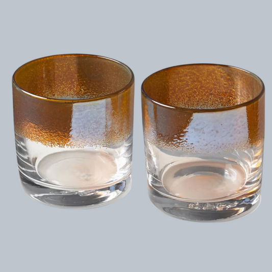 Hand-Blown Amber Glow Rocks Glasses – Set of 6