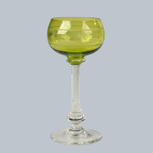 Artisan Vintage Etched Chartreuse Wine Glass Set (Set of 6)