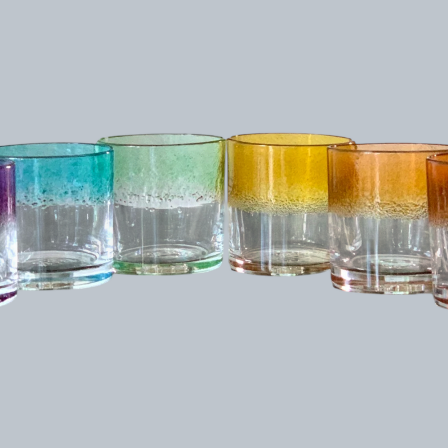 Hand-Painted Rainbow Ombre Rocks Glasses – Set of 6
