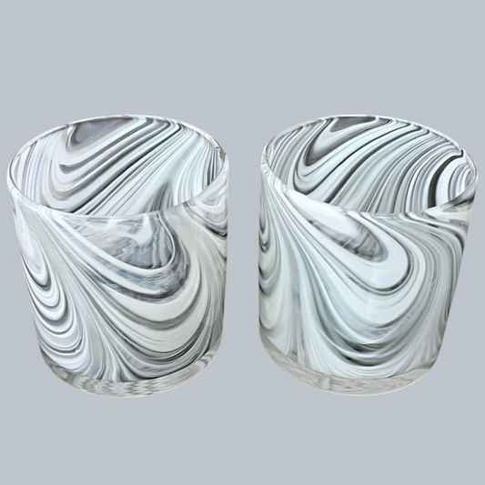 Hand-Blown Marble Swirl Rocks Glasses – Set of 6