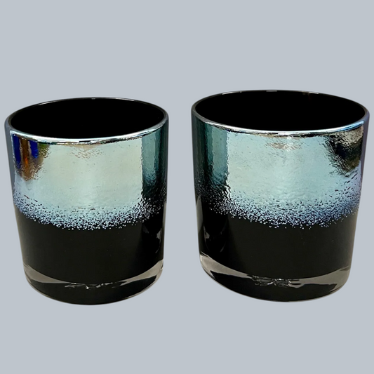 Hand-Blown Azure Gradient Rocks Glasses – Set of 6