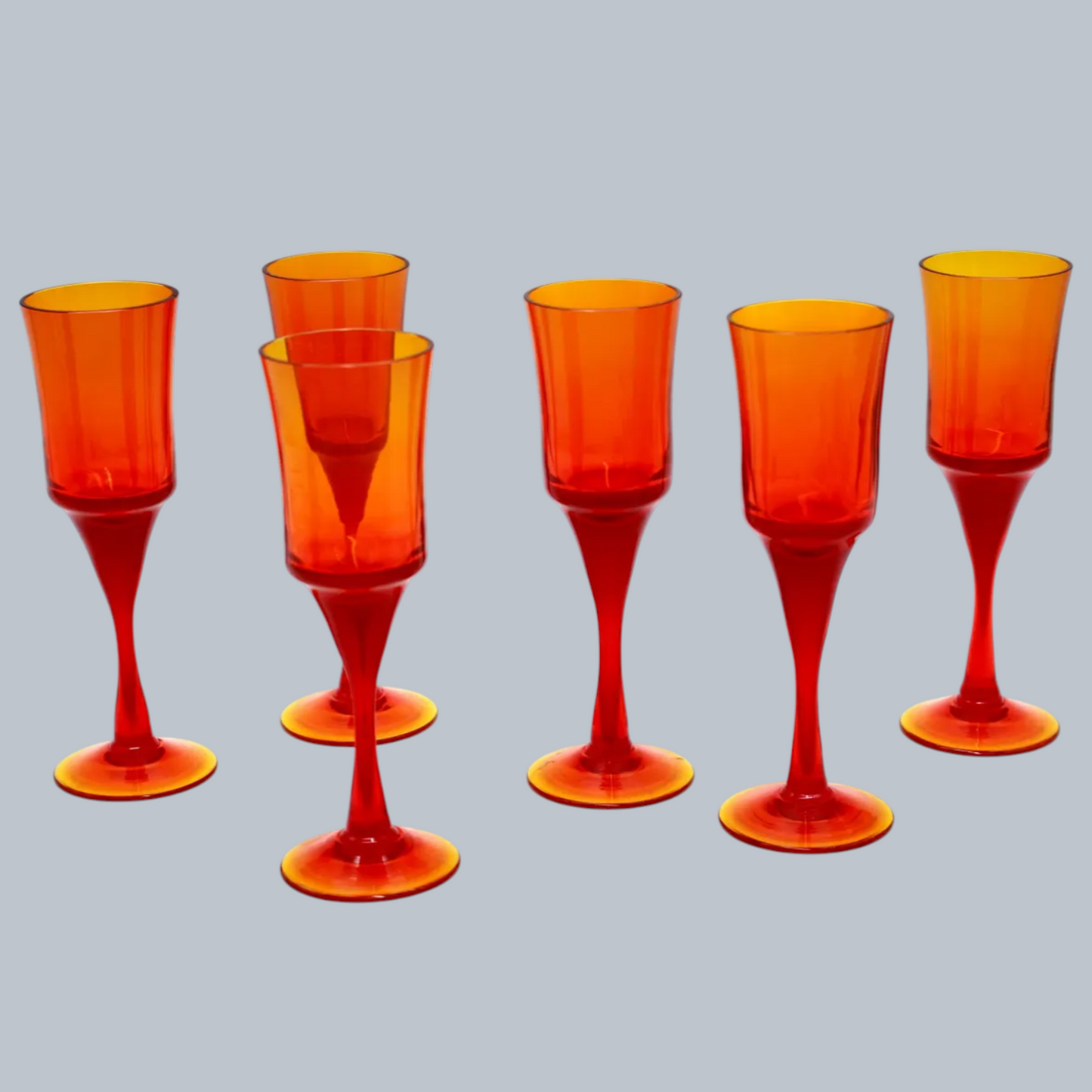 Vintage Amber and Ruby Gradient Champagne Flute Set (Set of 6)