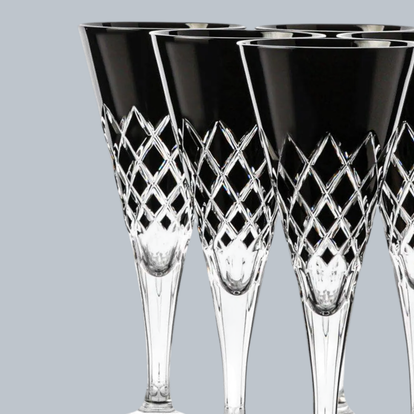 Noir Diamond-Cut Crystal Champagne Flute Set (Set of 6)