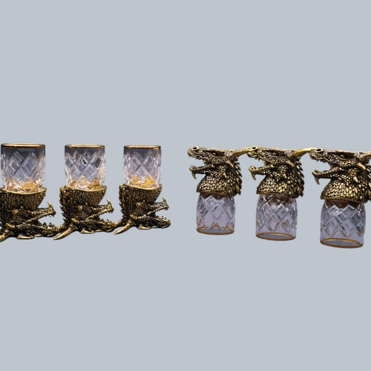 Artisanal Dragon Head Flip-Top Shot Glasses – Set of 6