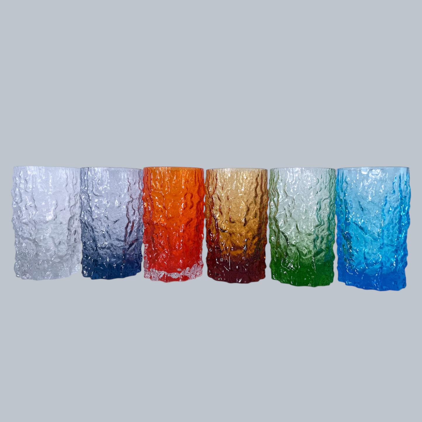 Artisanal Multi-Color Bark Textured Highball Glasses – Set of 6