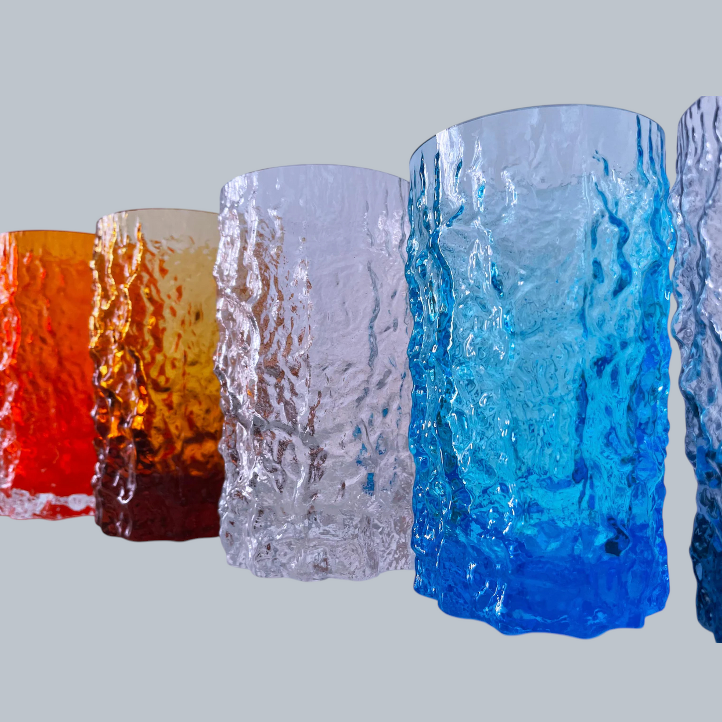 Artisanal Multi-Color Bark Textured Highball Glasses – Set of 6