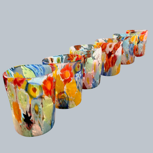 Handcrafted Millefiori Style Floral Shot Glass Set (Set of 6)