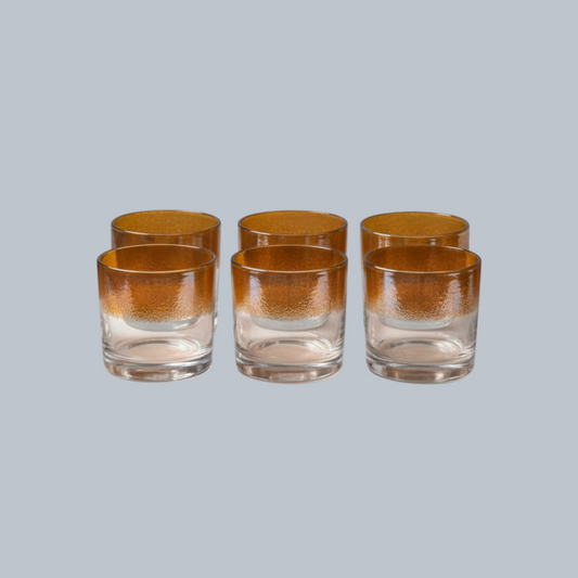 Hand-Blown Amber Glow Rocks Glasses – Set of 6