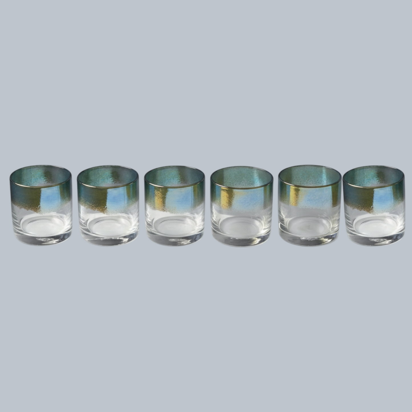 Hand-Blown Rocks Glasses with Textured 24K Gold Rim – Set of 6