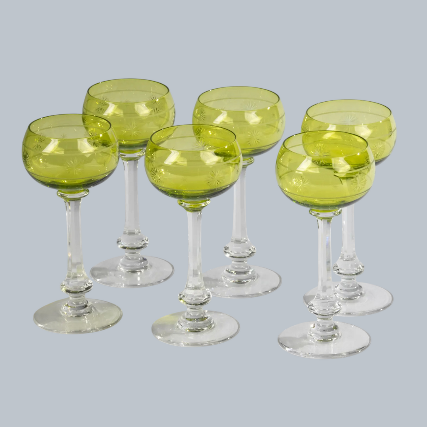 Artisan Vintage Etched Chartreuse Wine Glass Set (Set of 6)