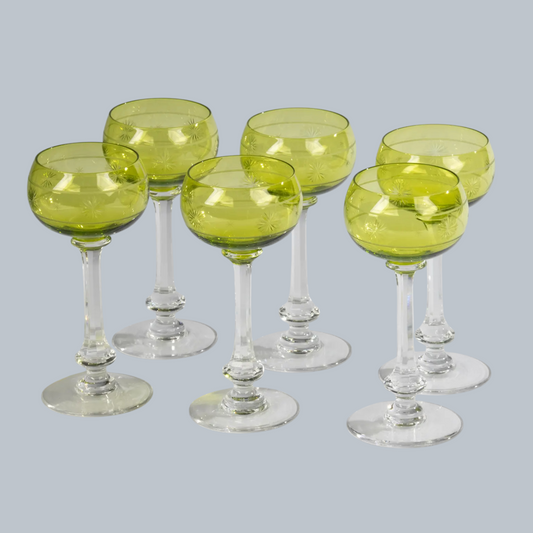 Artisan Vintage Etched Chartreuse Wine Glass Set (Set of 6)
