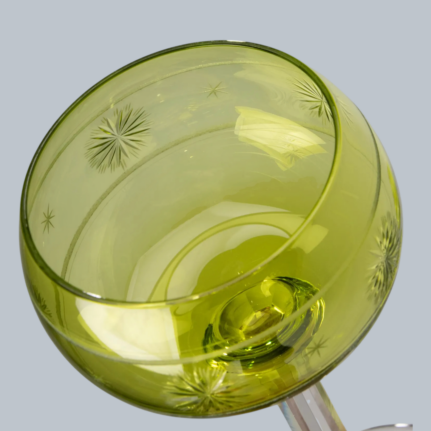 Artisan Vintage Etched Chartreuse Wine Glass Set (Set of 6)