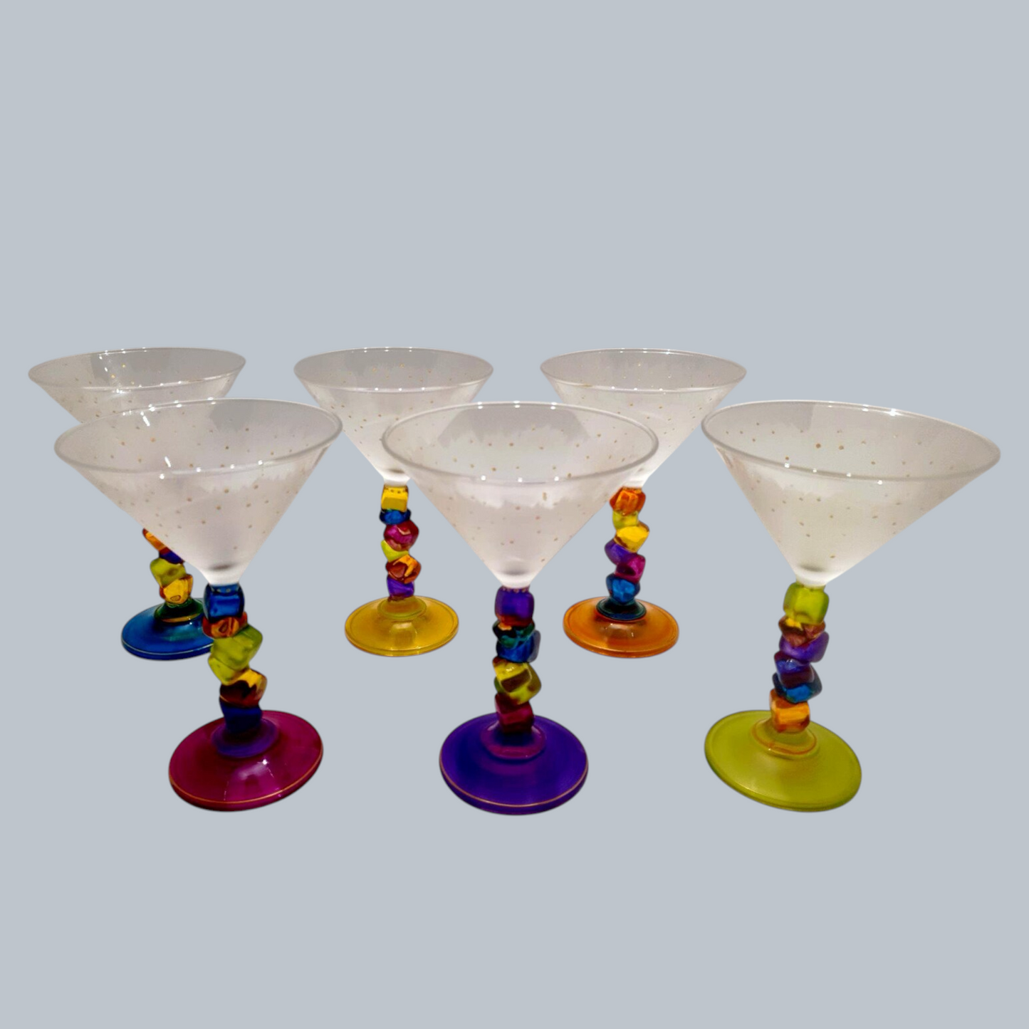 Hand-Painted Rainbow Stem Martini Glasses – Set of 6