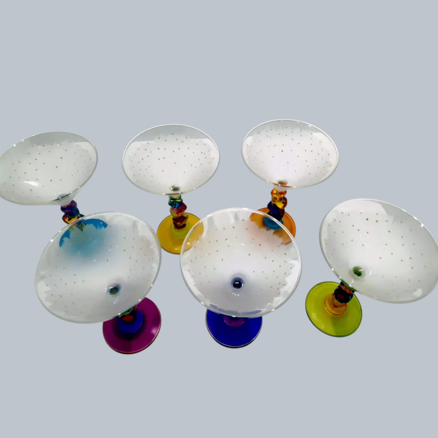 Hand-Painted Rainbow Stem Martini Glasses – Set of 6