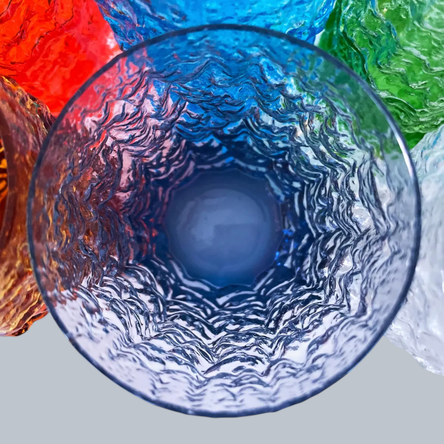 Artisanal Multi-Color Bark Textured Highball Glasses – Set of 6