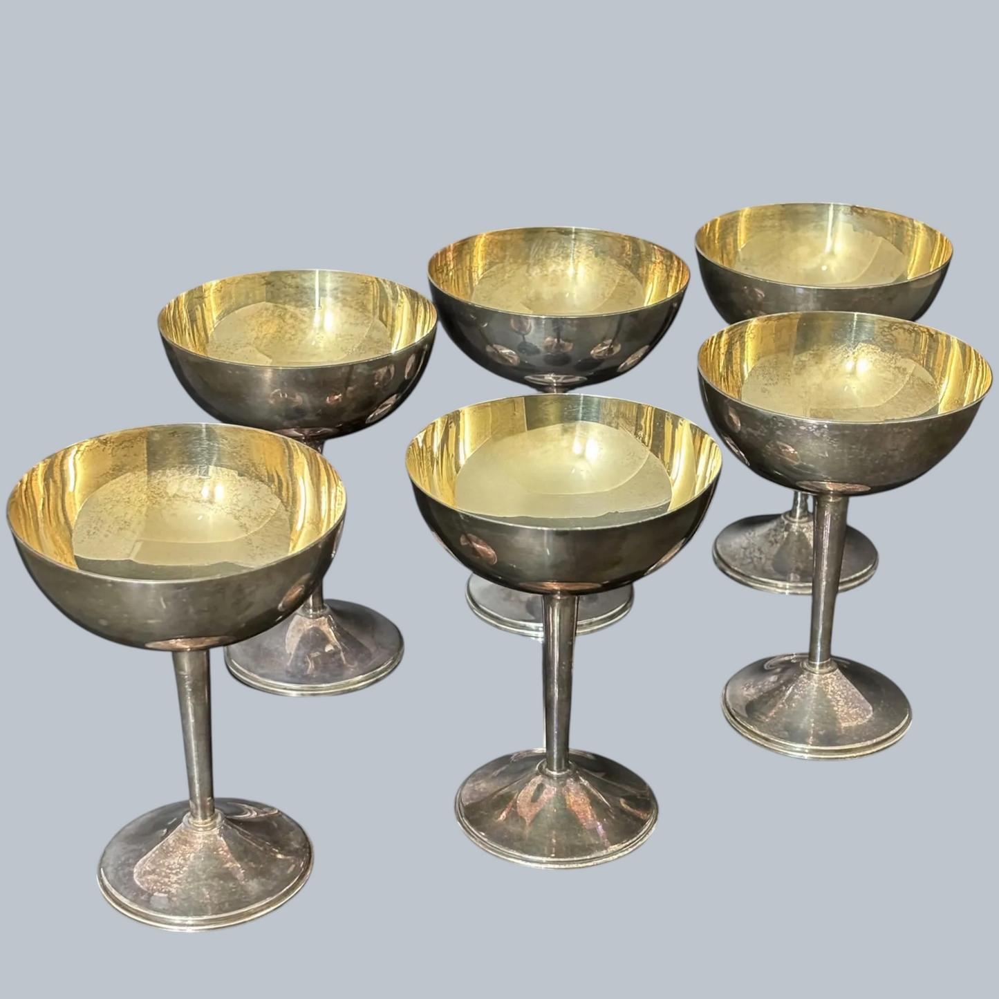 Vintage Silver-Plated Coupe Glasses with Gilt Interior – Set of 6