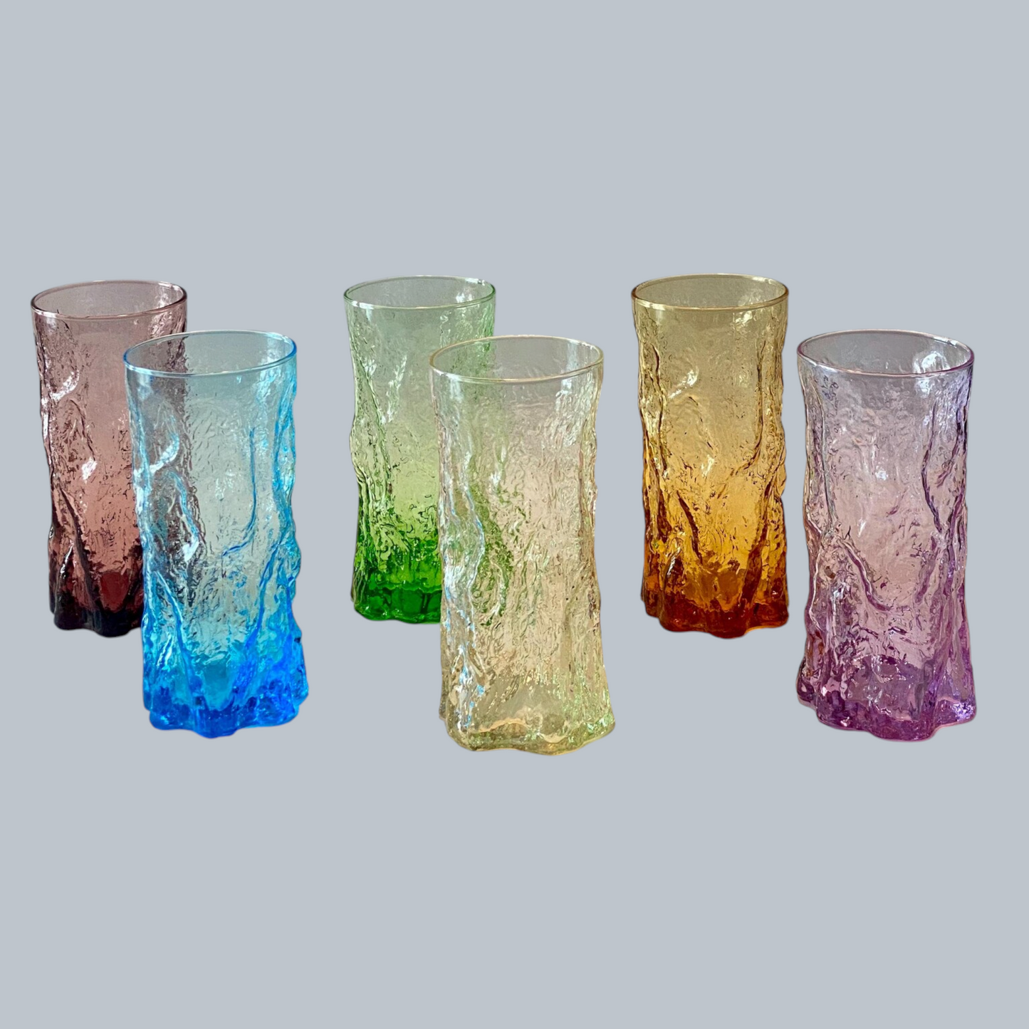 Handcrafted Multicolor Textured Bark Highball Glass Set (Set of 6)