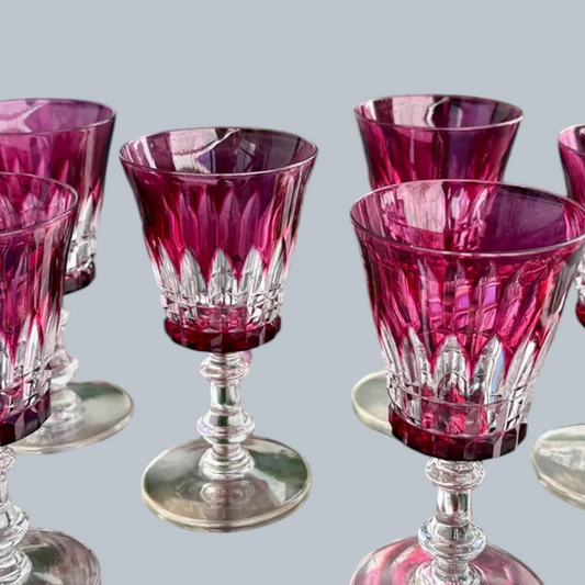 Hand-Cut Ruby Garnet Wine Glasses – Set of 6