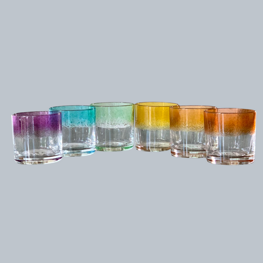 Hand-Painted Rainbow Ombre Rocks Glasses – Set of 6