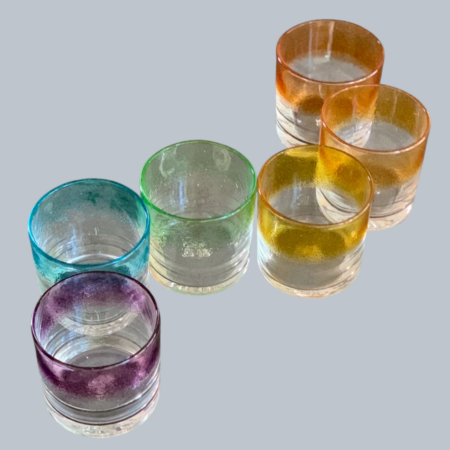 Hand-Painted Rainbow Ombre Rocks Glasses – Set of 6