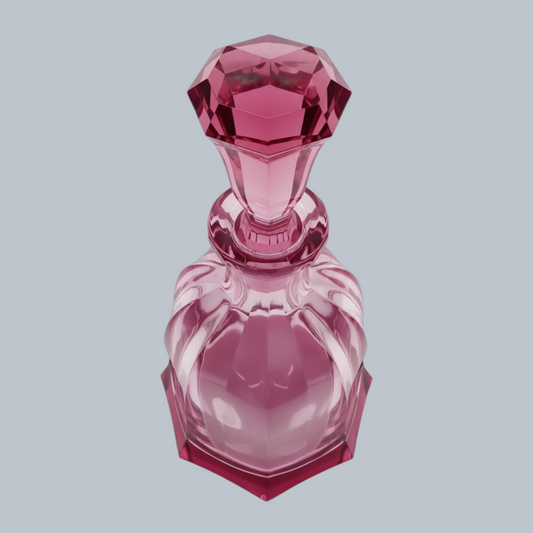 Elegant Rose-Tinted Cut Glass Decanter with Octagonal Stopper