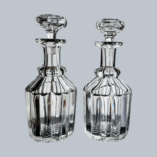 Vintage-Inspired Cut Crystal Whiskey Decanter Duo with Diamond Stoppers