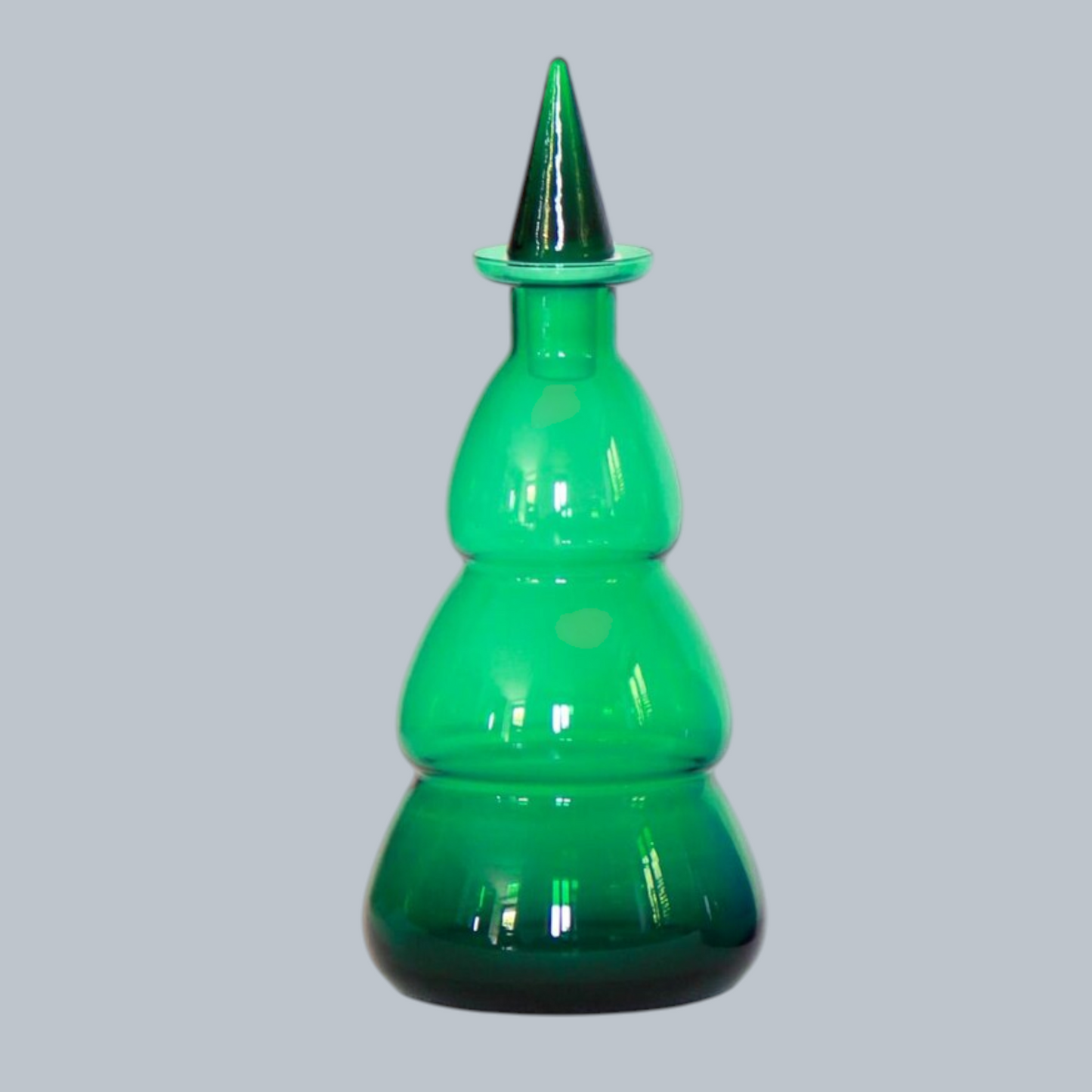 Emerald Green Tiered Glass Decanter with Conical Stopper