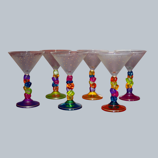 Hand-Painted Rainbow Stem Martini Glasses – Set of 6