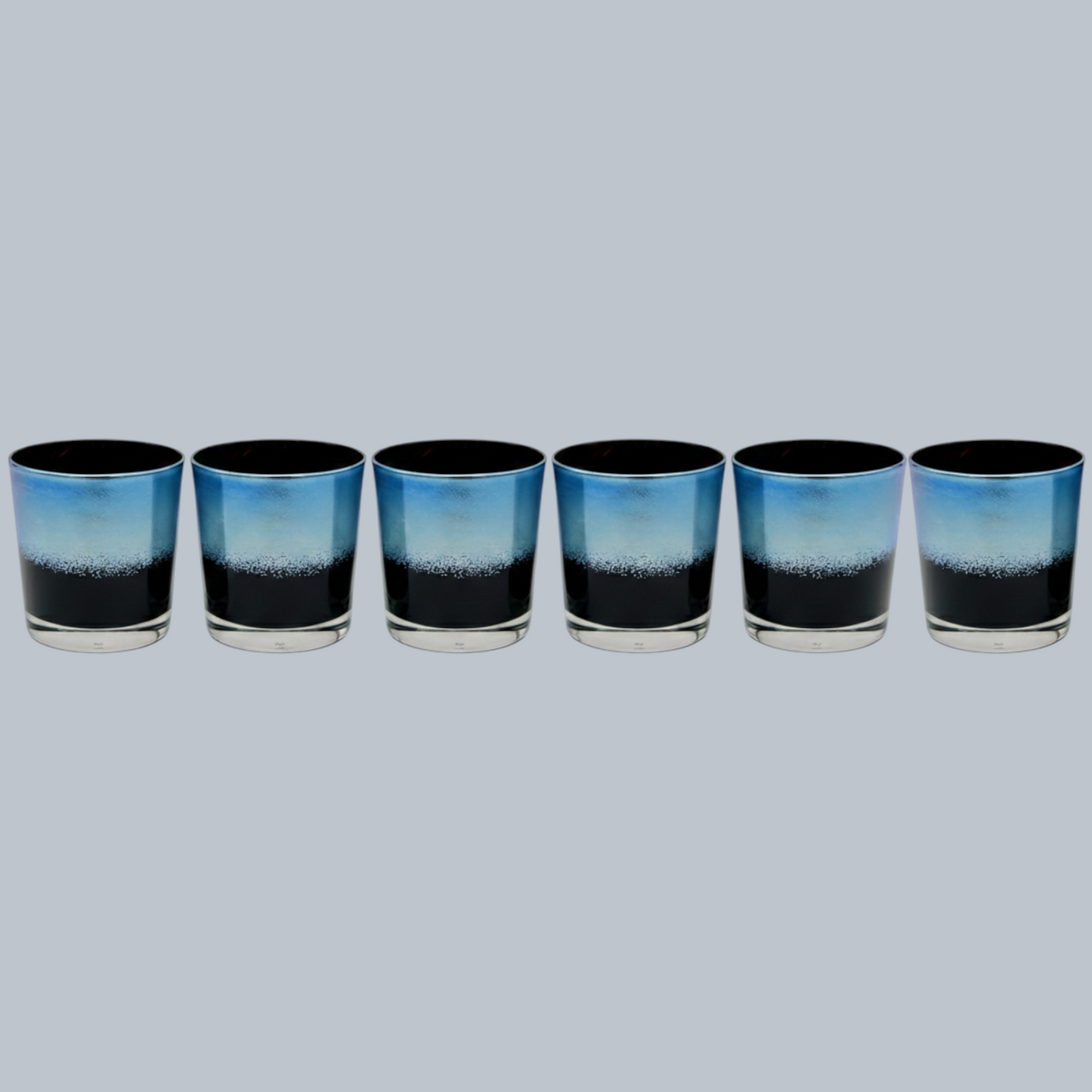 Hand-Blown Azure Gradient Rocks Glasses – Set of 6