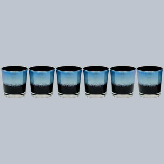 Hand-Blown Azure Gradient Rocks Glasses – Set of 6