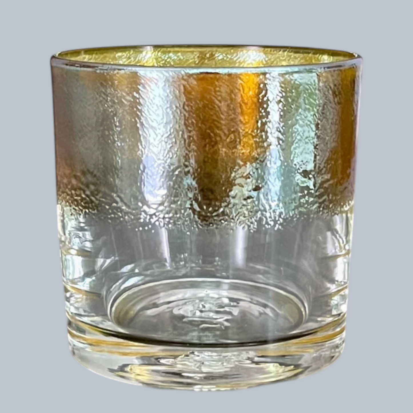 Hand-Blown Rocks Glasses with Textured 24K Gold Rim – Set of 6