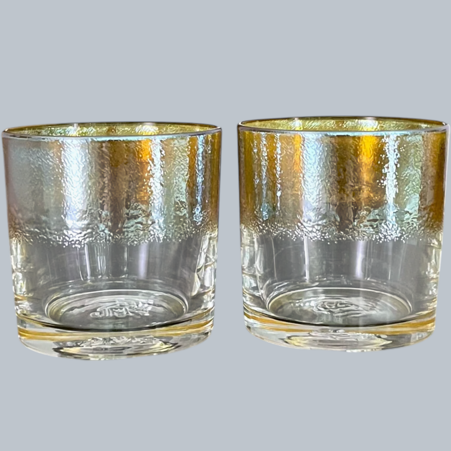 Hand-Blown Rocks Glasses with Textured 24K Gold Rim – Set of 6