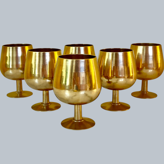 Vintage Brass Stemmed Goblets – Set of 6