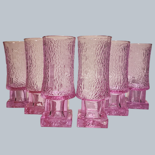 Hand-Blown Pink Bark Textured Highball Glasses – Set of 6