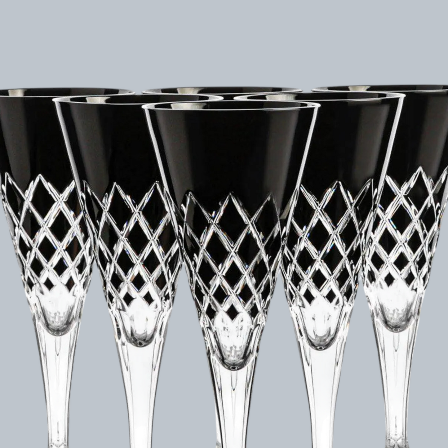 Noir Diamond-Cut Crystal Champagne Flute Set (Set of 6)