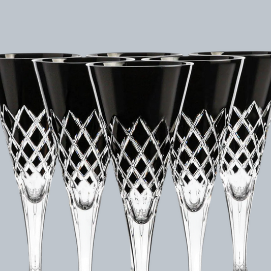 Noir Diamond-Cut Crystal Champagne Flute Set (Set of 6)