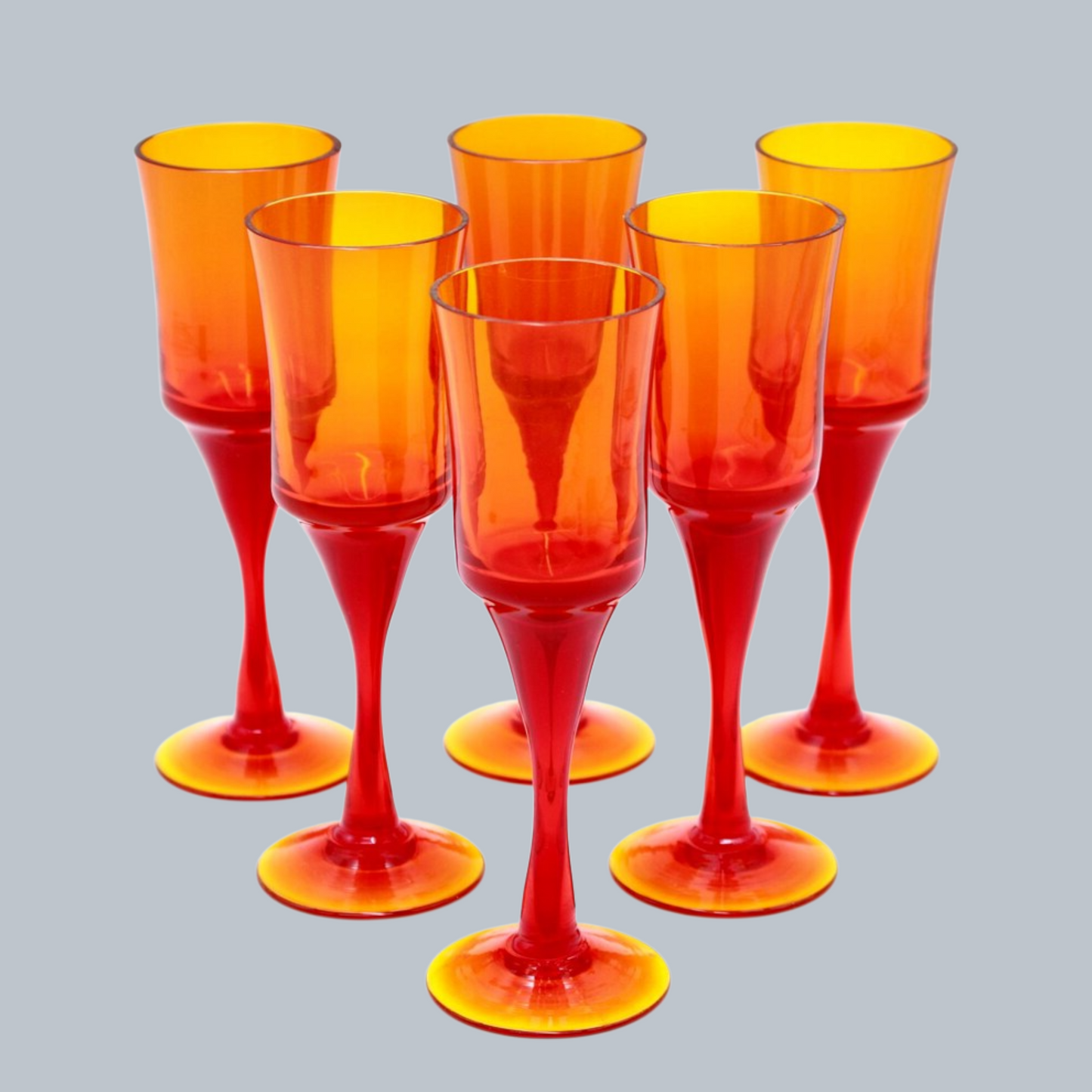 Vintage Amber and Ruby Gradient Champagne Flute Set (Set of 6)