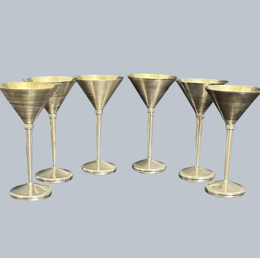 Vintage Silver-Plated Martini Goblets with Gold Interior – Set of 6