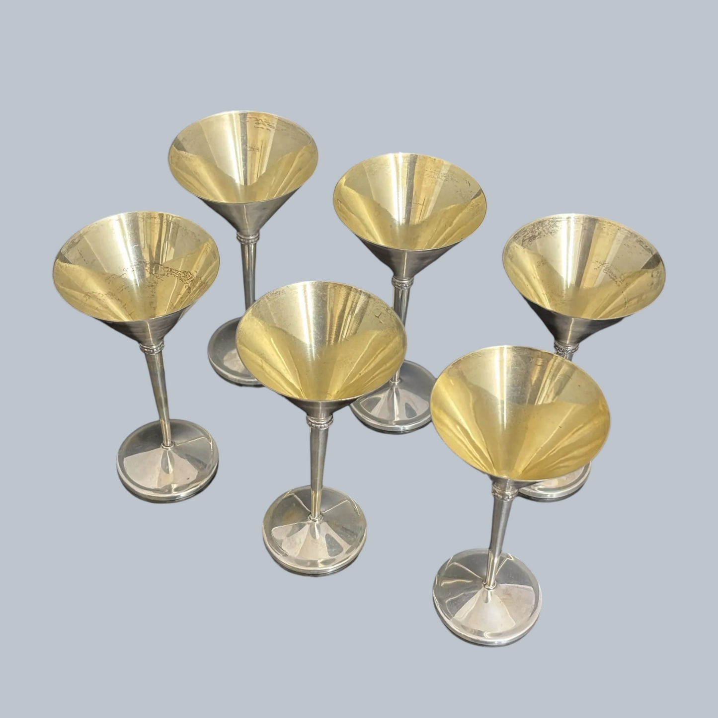 Vintage Silver-Plated Martini Goblets with Gold Interior – Set of 6