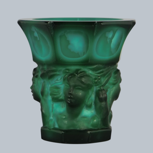 Art Deco Malachite Glass Shot Glass Set with Relief Portraits (Set of 6)